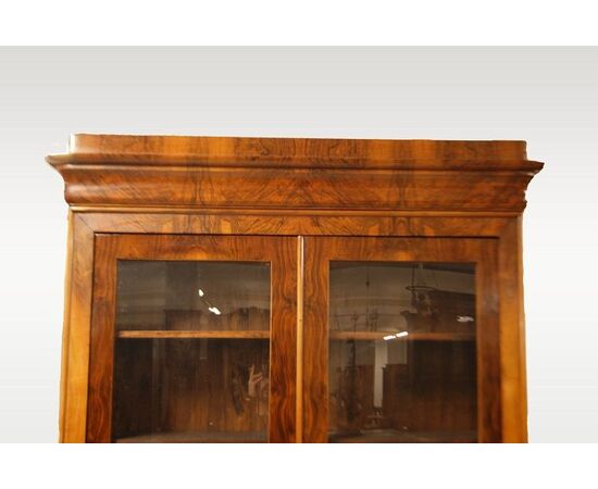 Antica grande libreria del 1800 due porte in noce e radica di noce stile Direttorio