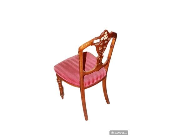 Set of 4 walnut wood chairs with carvings, 19th century, Victorian style
