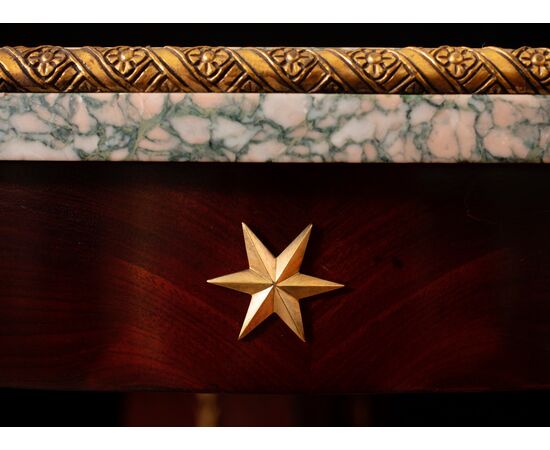 Circular mahogany feather table with marble top