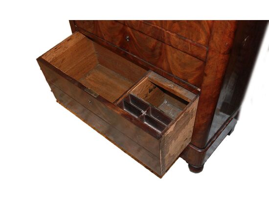 French Empire style secretaire in mahogany and mahogany feather, 19th century