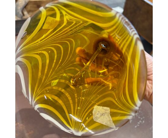 Antique large glass bell, 19th century, yellow and white. Dimensions: H 35 cm, diameter 15 cm.