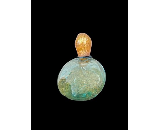 Submerged glass duck with gold leaf inclusions. LIP Murano signature.