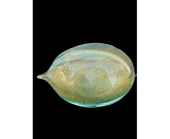 Submerged glass duck with gold leaf inclusions. LIP Murano signature.