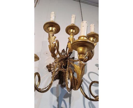 PAIR OF WOOD AND GILDED IRON WALL LIGHTS LATE 18TH CENTURY