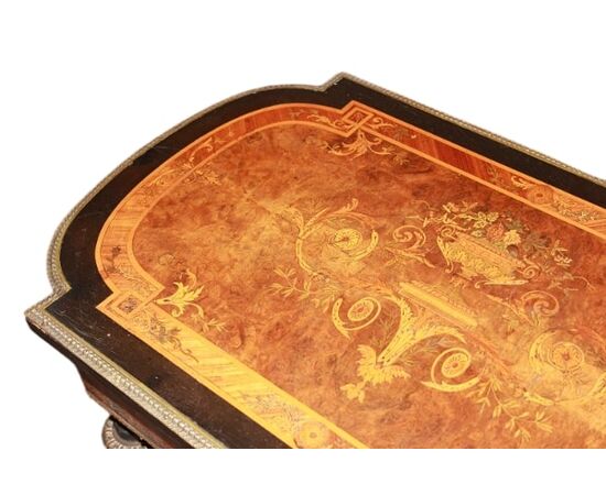 French Louis XVI style vanity in ebony and burr elm wood, richly inlaid