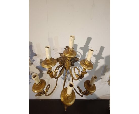 PAIR OF WOOD AND GILDED IRON WALL LIGHTS LATE 18TH CENTURY
