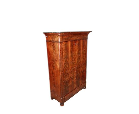 French Empire style secretaire in mahogany and mahogany feather, 19th century