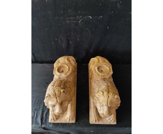 Spettacolare coppia di Leoni stile gotico, portalume - Venezia - 37x13 cm