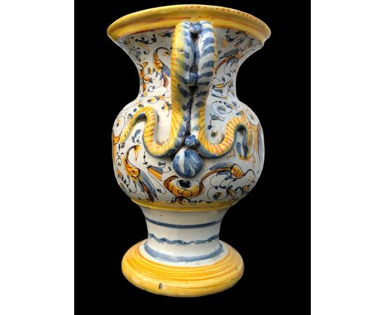 Majolica jug-ewer decorated with Raphael-style motifs and a double-headed eagle. Pesaro, Giuseppe Bertolucci's factory.