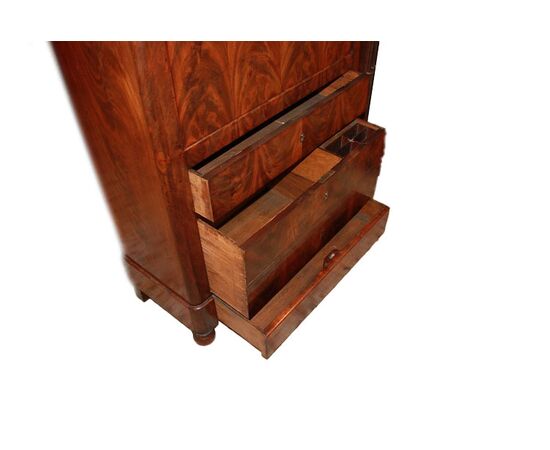French Empire style secretaire in mahogany and mahogany feather, 19th century