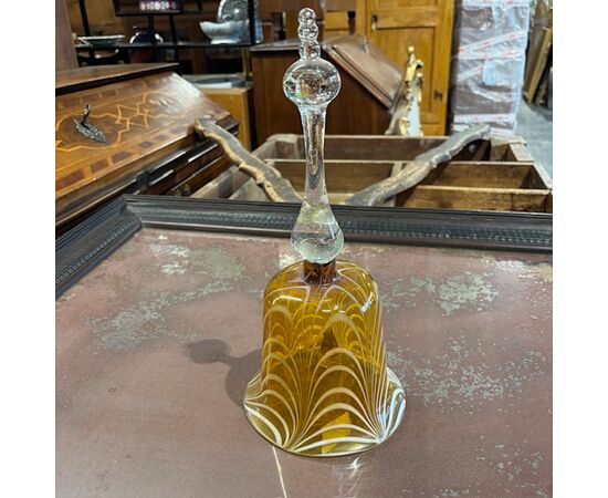 Antique large glass bell, 19th century, yellow and white. Dimensions: H 35 cm, diameter 15 cm.