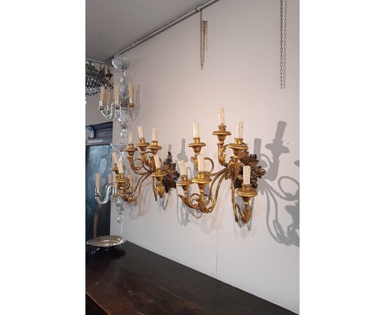 PAIR OF WOOD AND GILDED IRON WALL LIGHTS LATE 18TH CENTURY