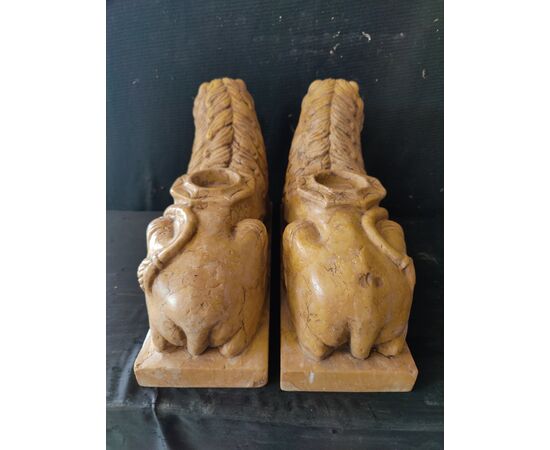 Spettacolare coppia di Leoni stile gotico, portalume - Venezia - 37x13 cm