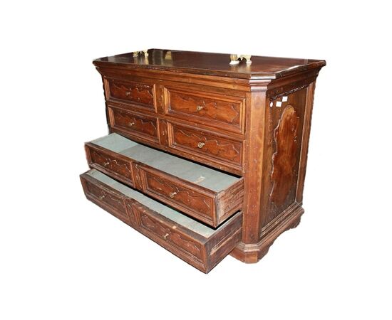 Cassettone Canterano Toscano del 1600 in legno di noce