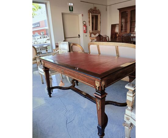 Writing desk in various woods, bronzes signed Guillaume Grohè