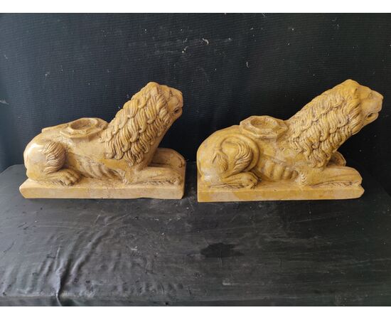 Spettacolare coppia di Leoni stile gotico, portalume - Venezia - 37x13 cm