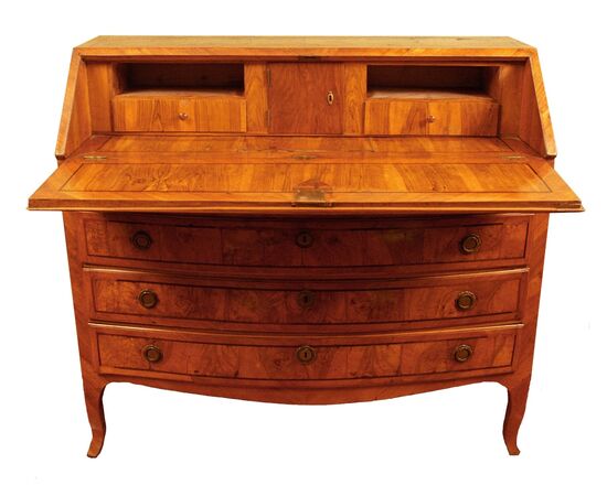 Stunning Italian Commode Chest of Drawers from the 1700s with olive burl drop front.