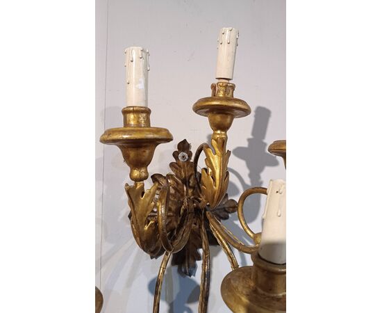 PAIR OF WOOD AND GILDED IRON WALL LIGHTS LATE 18TH CENTURY
