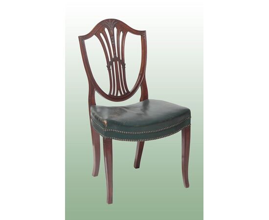 Set of 8 English chairs from the 1800s, Adam style, in mahogany with leather seat
