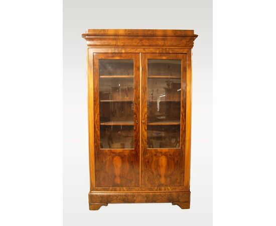 Antica grande libreria del 1800 due porte in noce e radica di noce stile Direttorio