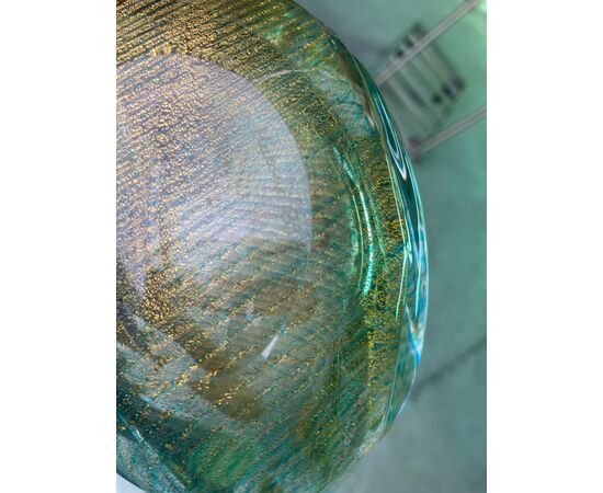 Submerged glass duck with gold leaf inclusions. LIP Murano signature.