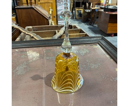 Antique large glass bell, 19th century, yellow and white. Dimensions: H 35 cm, diameter 15 cm.