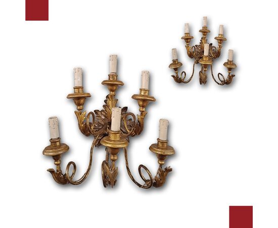 PAIR OF WOOD AND GILDED IRON WALL LIGHTS LATE 18TH CENTURY
