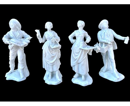 Four popular white porcelain figures, Ginori Doccia manufacture.