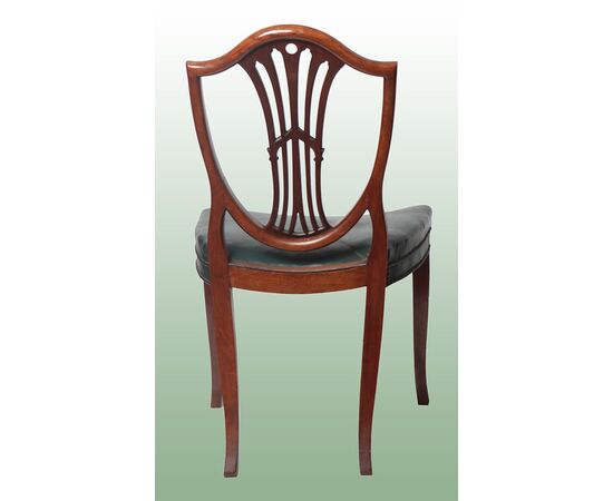 Set of 8 English chairs from the 1800s, Adam style, in mahogany with leather seat
