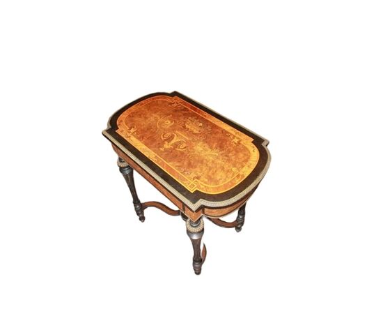 French Louis XVI style vanity in ebony and burr elm wood, richly inlaid