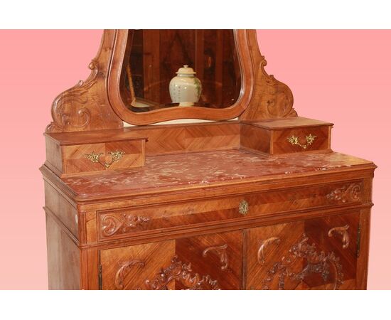 Sideboard with richly inlaid Louis Philippe style riser from the early 1900s, late 1800s