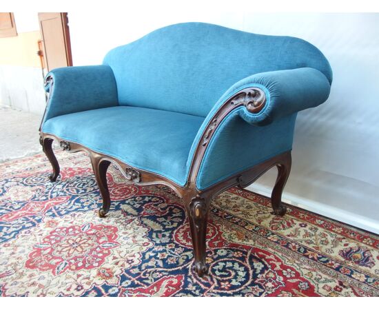 LOUIS XV STYLE TWO-SEATER SOFA LATE 18TH CENTURY FROM PIEDMONT cm L 174xW60xH93