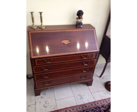Inlaid Mahogany Fall Front Desk, England 1900