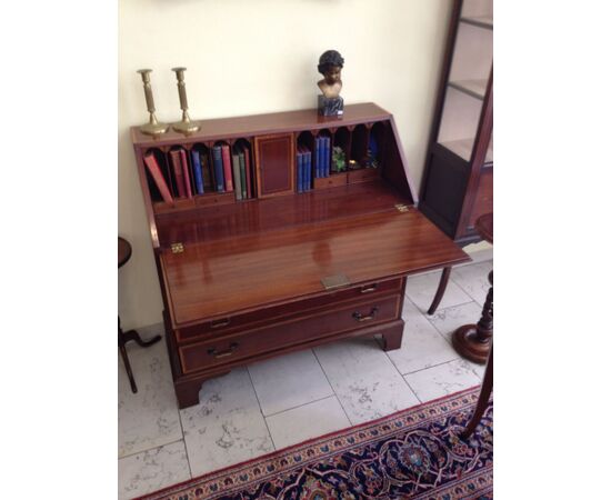Inlaid Mahogany Fall Front Desk, England 1900