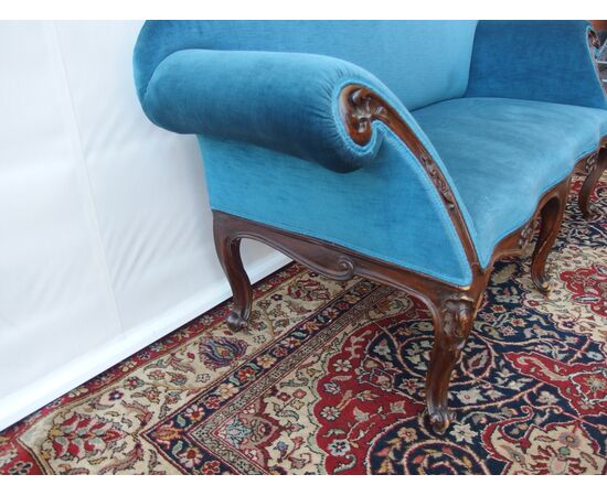 LOUIS XV STYLE TWO-SEATER SOFA LATE 18TH CENTURY FROM PIEDMONT cm L 174xW60xH93