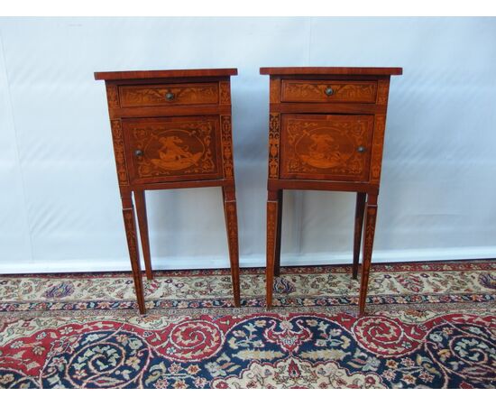 COPY OF LOUIS XVI STYLE INLAID NIGHTSTANDS, LATE 19TH CENTURY, PIEDMONT, cm L42xP33xH86