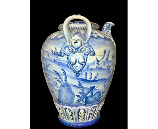 Grande vado Idria in maiolica a decoro turchino.Cantagalli,Firenze.