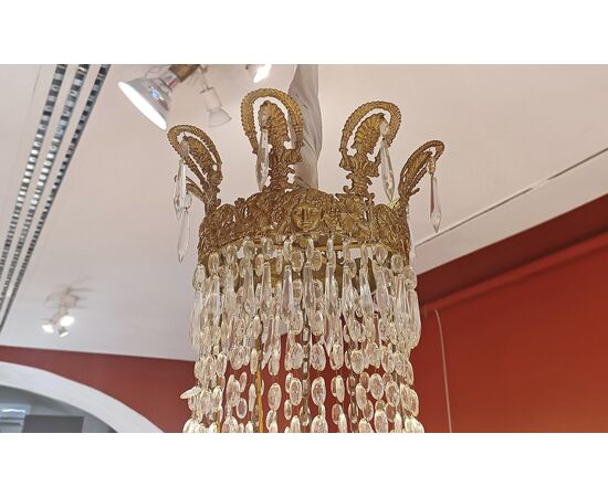 LARGE MID-19TH CENTURY GILDED BRONZE AND CRYSTAL BASKET CHANDELIER