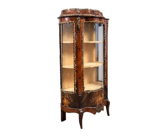 Showcase veneered in various woods. France, late 19th century.
