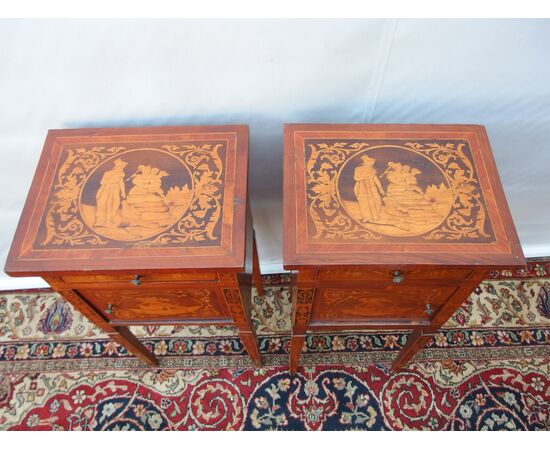 COPY OF LOUIS XVI STYLE INLAID NIGHTSTANDS, LATE 19TH CENTURY, PIEDMONT, cm L42xP33xH86