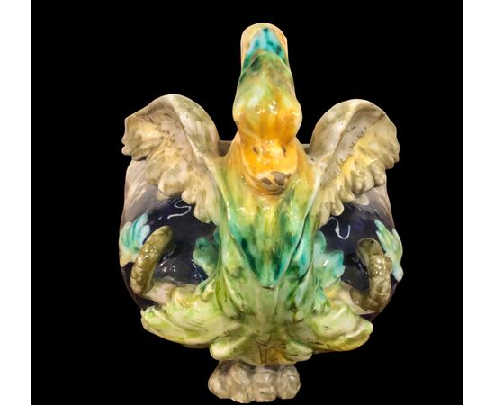 Majolica centerpiece decorated with grotesques, Molaroni Pesaro Manufacture.