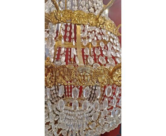 LARGE MID-19TH CENTURY GILDED BRONZE AND CRYSTAL BASKET CHANDELIER