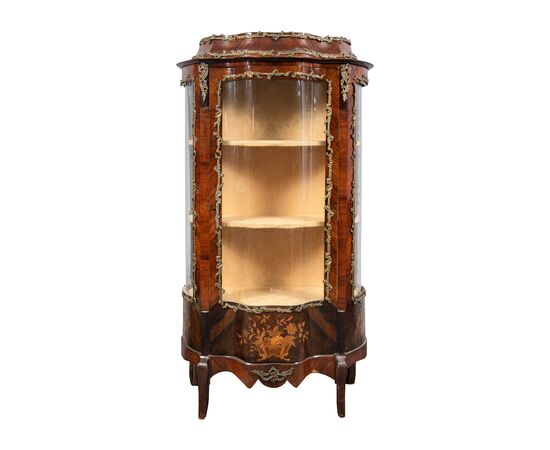 Showcase veneered in various woods. France, late 19th century.