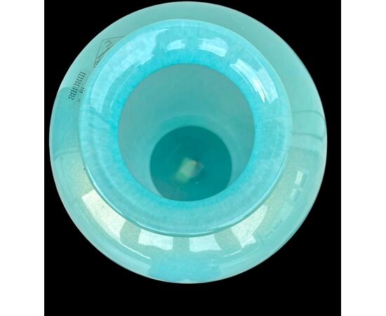 Globular vase in submerged blue glass with gold leaf. Barovier & Toso.