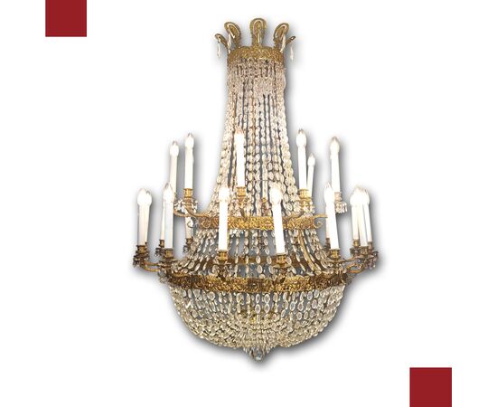 LARGE MID-19TH CENTURY GILDED BRONZE AND CRYSTAL BASKET CHANDELIER
