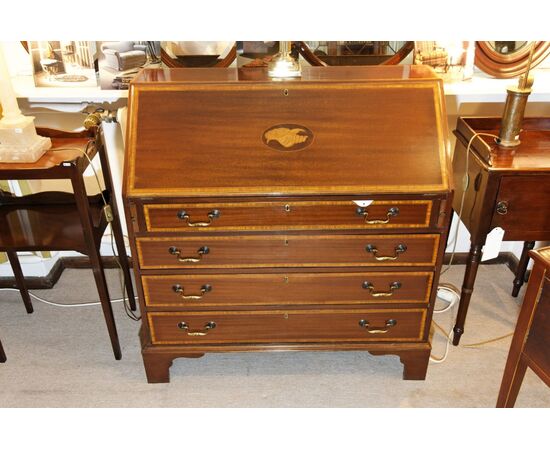 Inlaid Mahogany Fall Front Desk, England 1900
