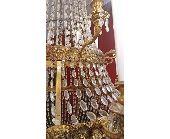 LARGE MID-19TH CENTURY GILDED BRONZE AND CRYSTAL BASKET CHANDELIER