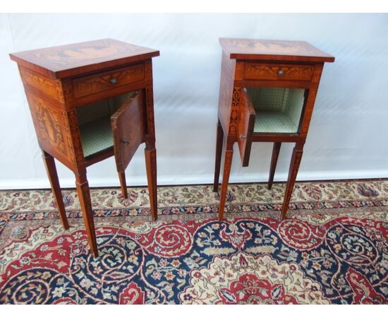 COPY OF LOUIS XVI STYLE INLAID NIGHTSTANDS, LATE 19TH CENTURY, PIEDMONT, cm L42xP33xH86