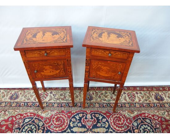 COPY OF LOUIS XVI STYLE INLAID NIGHTSTANDS, LATE 19TH CENTURY, PIEDMONT, cm L42xP33xH86
