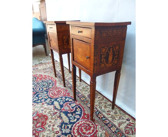 COPY OF LOUIS XVI STYLE INLAID NIGHTSTANDS, LATE 19TH CENTURY, PIEDMONT, cm L42xP33xH86